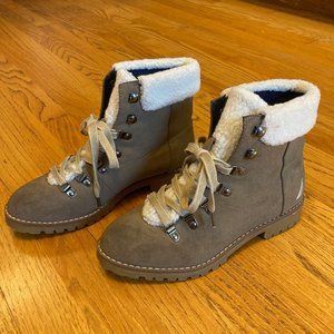 -Nautica Leather & Fleece Lace Up Brown Boots Women’s Size 8.5